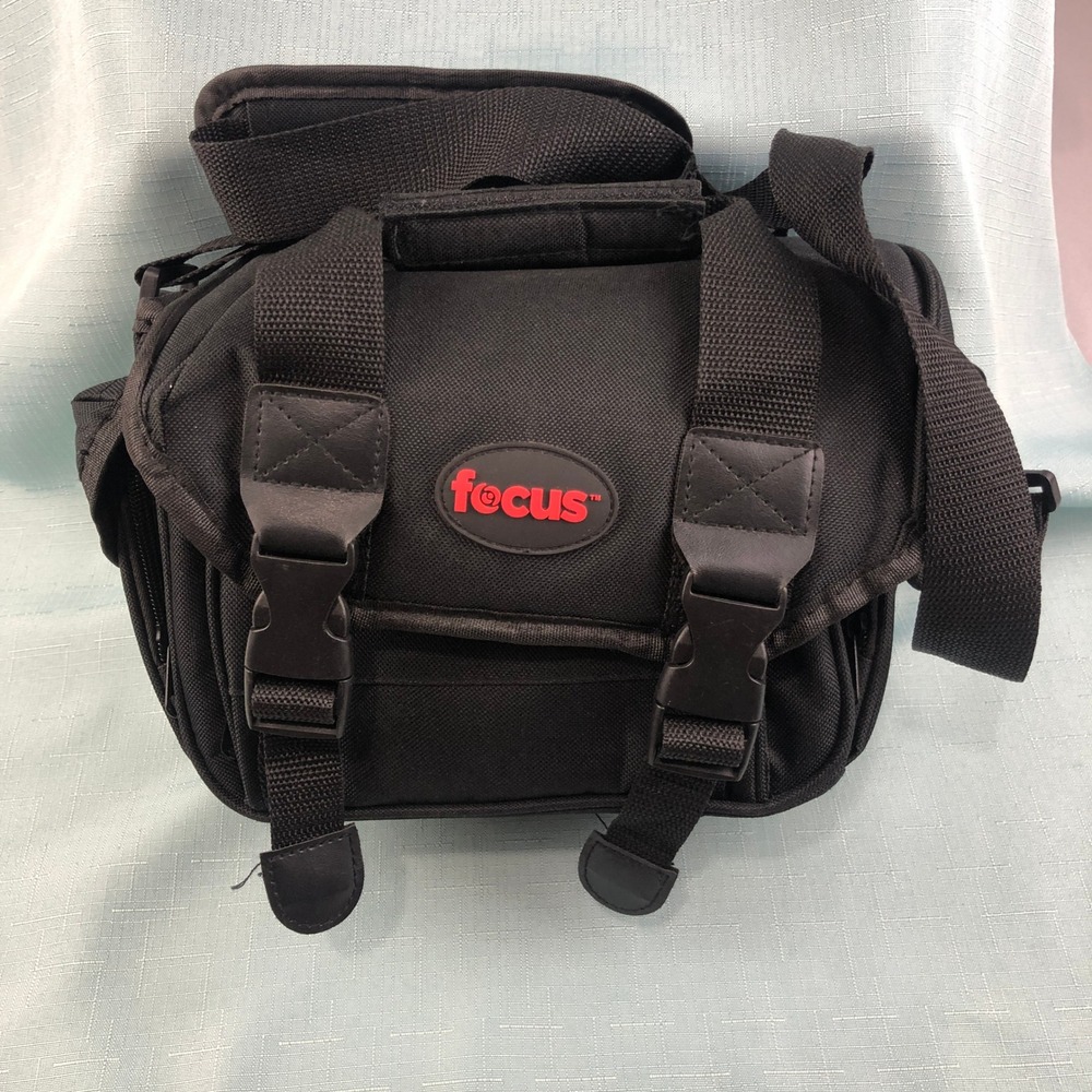 Focus Camera Deluxe SLR Soft Shell Bag Black Nylon Padded Shoulder Strap Pockets